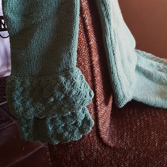 Green vintage handknit sweater skirt set bell slee - Picture 7 of 7